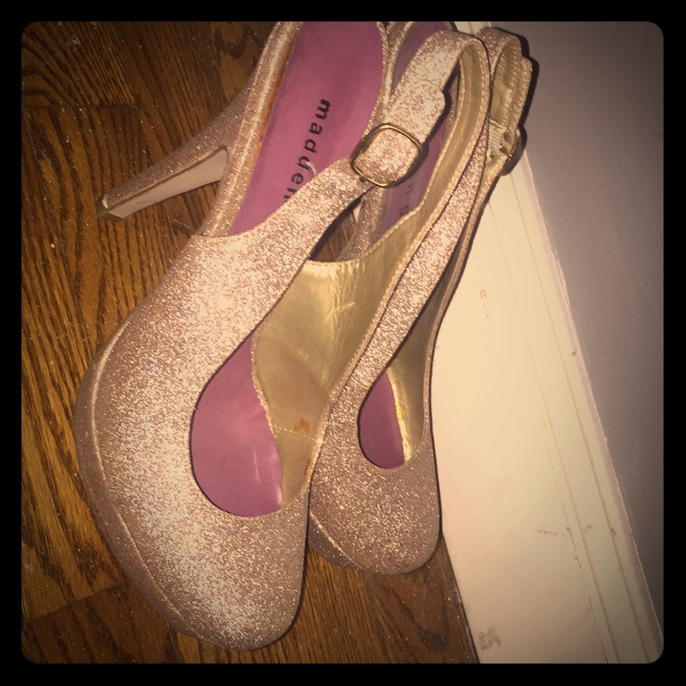 gold glittery high heels.
